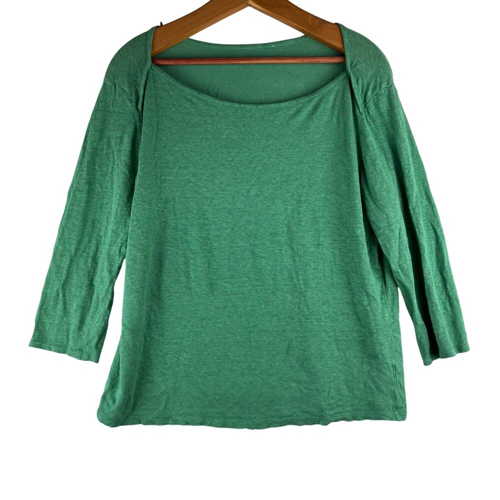 Unbraded Linen Blend Boat Neck Top Kelly Green Measured Size Large Breathable